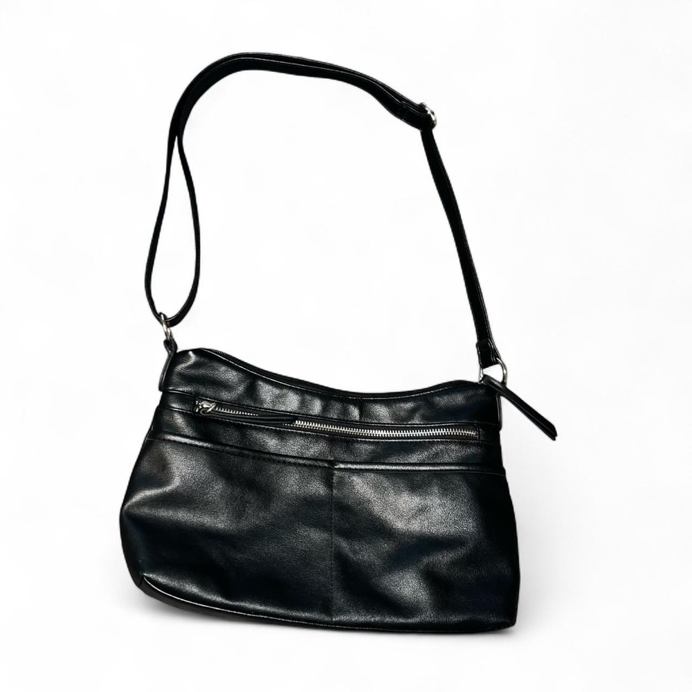 Classic black faux leather shoulder bag minimalist